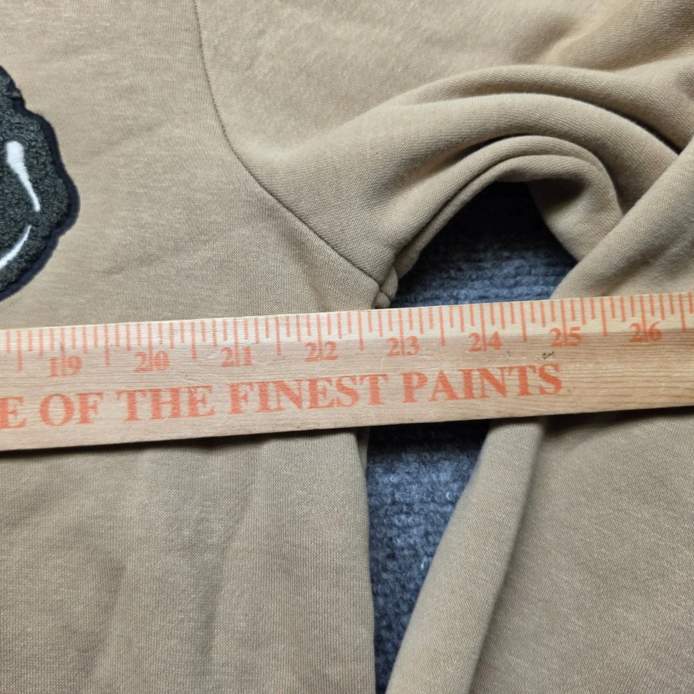 True Religion Mens Buddha Chenille Patch Crewneck Sweatshirt Tan Khaki Large